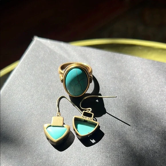 Silpada SET Turquoise and Brass size 7 and drop earrings - Picture 2 of 10